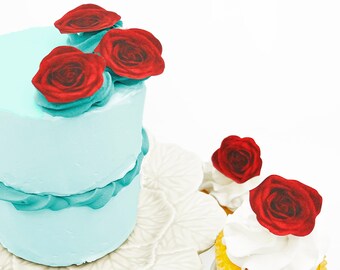 Edible Red Rose Flowers Cake & Cupcake toppers - Food Decoration