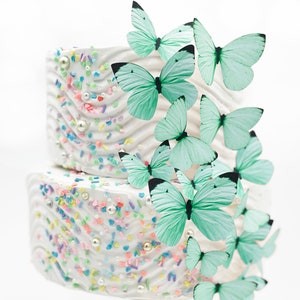 Wedding Cake Topper Edible Butterflies Pastel Choice of Color set of 15 Cake & Cupcake Toppers Food Decoration Teal