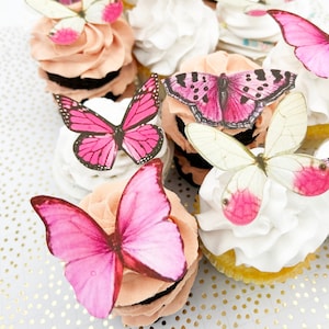 Wedding Cake Topper The Original EDIBLE BUTTERFLIES Large Pink Cake & Cupcake Toppers Edible Cake Decorations image 1