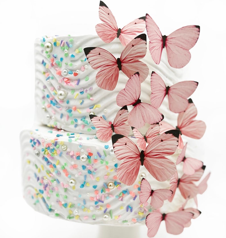 Wedding Cake Topper Edible Butterflies Pastel Choice of Color set of 15 Cake & Cupcake Toppers Food Decoration Pink