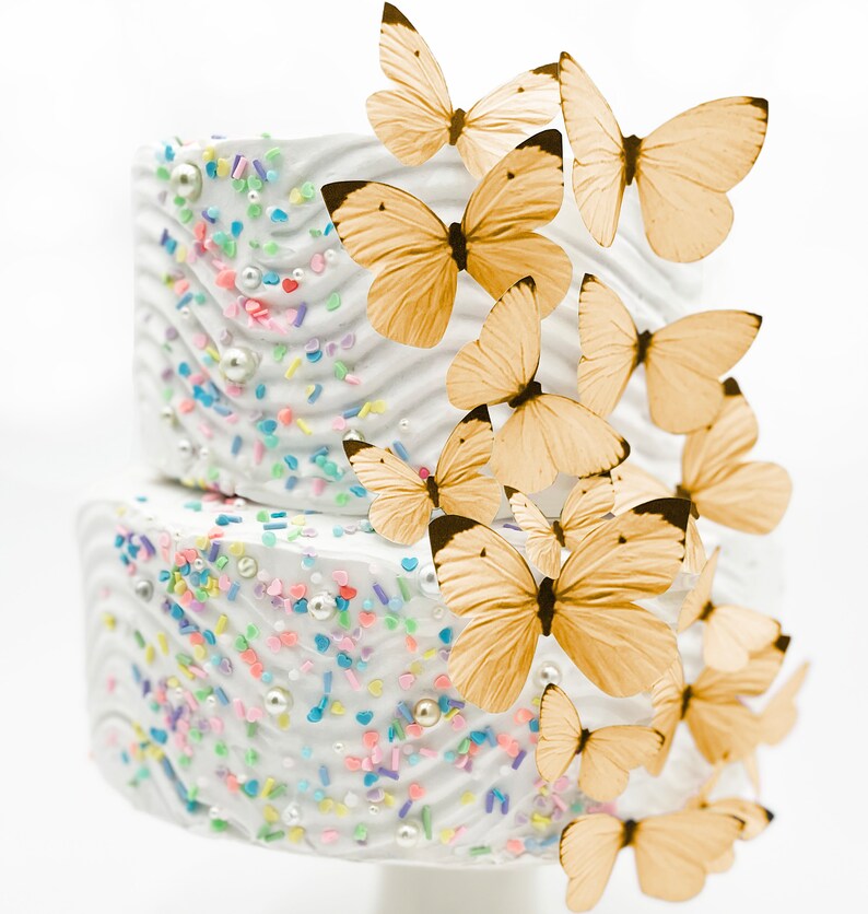 Wedding Cake Topper Edible Butterflies Pastel Choice of Color set of 15 Cake & Cupcake Toppers Food Decoration Orange