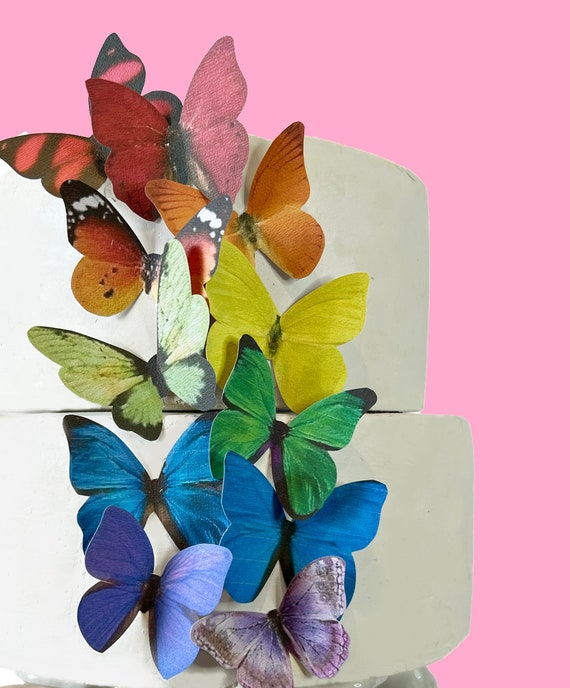 Wedding Cake Topper The Original EDIBLE BUTTERFLIES - Large Rainbow Assortment - Cake & Cupcake Toppers - Edible Cake Decorations