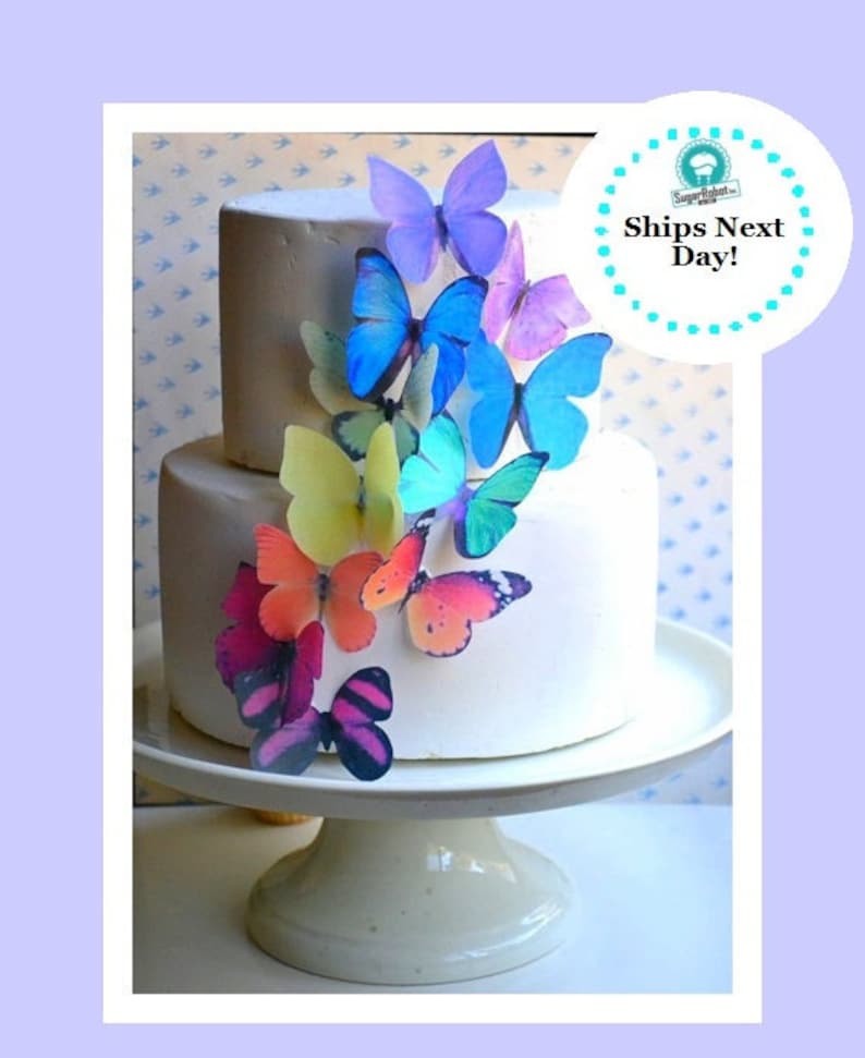 EDIBLE BUTTERFLIES - Large Rainbow Assortment - Butterfly Cake & Cupcake Toppers - Edible Cake Decorations 