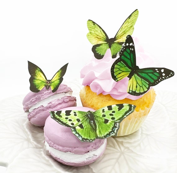 24 EDIBLE Butterflies The Original- Small Green - Cake & Cupcake toppers - Food Decorations - PRECUT and Ready to Us