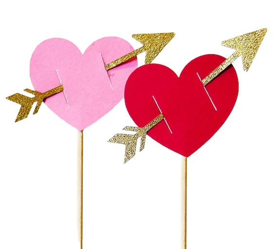 Hearts and Stars - Paper Hearts Foil Star Bursts- 3D Cupcake Picks, Cake toppers Valentines