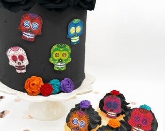 Edible Skulls.  Small set of 24 - Wafer Skeletons  Dia de los Muertos - Cake & Cupcake toppers - Food Accessories