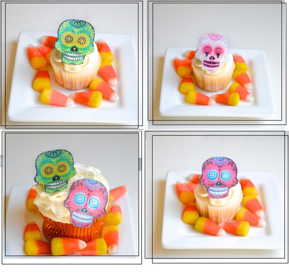 Edible Skulls. Small set of 24 - Wafer Skeletons Dia de los Muertos - Cake & Cupcake toppers - Food Accessories Il_570xn