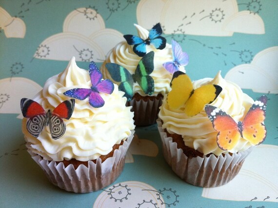 Wedding Cake Topper EDIBLE Butterflies The Original - 24 Small Assorted - Cake & Cupcake toppers - PRECUT and Ready to Use Il_570xn