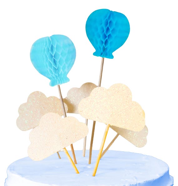 Glitter Clouds & 3D Honeycomb Paper Balloons - Cake and Cupcake Toppers Made in the USA - Set of 18