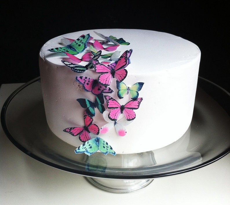 EDIBLE Butterfly Cake Decorations 24 Green and Pink Edible Etsy