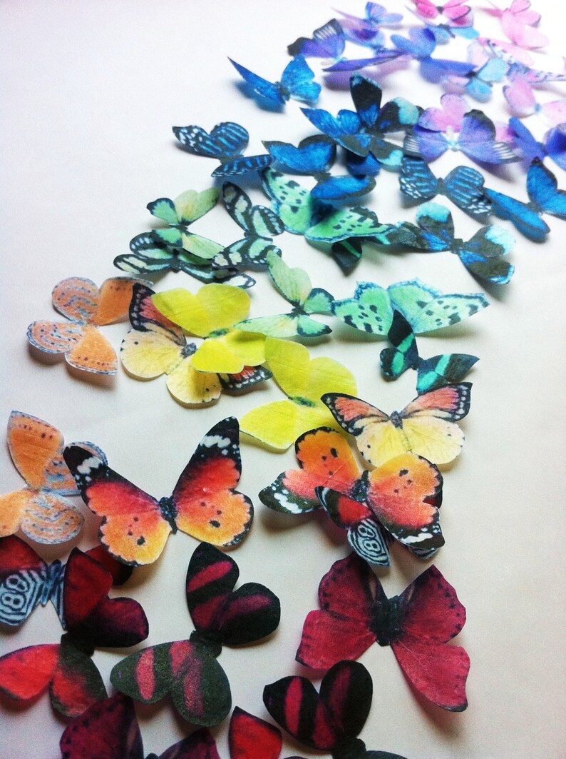 The Original EDIBLE BUTTERFLIES  - Rainbow Collection - set of 50 small - Cake & Cupcake toppers - Food Decoration 