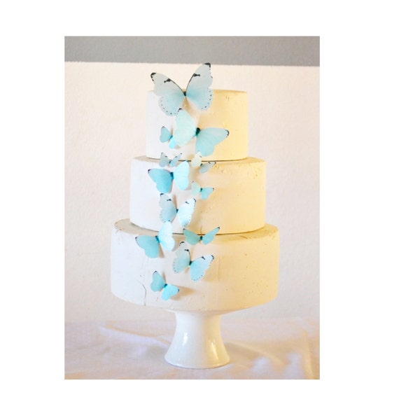 Edible Butterflies Assorted Pastel- set of 15 - Cake & Cupcake Toppers - Food Decoration Wedding Cake Decoration- Blue Shown Il_570xn