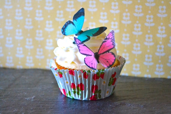 12 Edible Butterflies Hot Pink And Turquoise Edible Butterfly