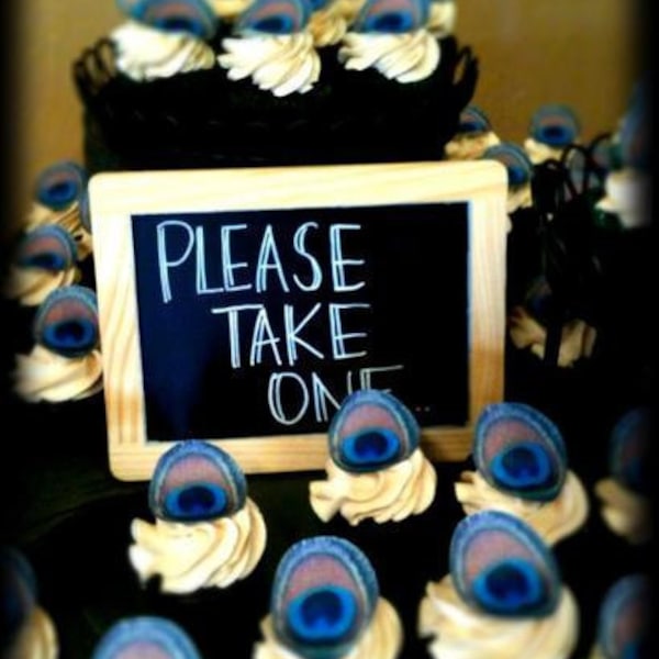 Edible Peacock Eye Feathers - 1 dozen - Cake &amp; Cupcake toppers - Food Decoration