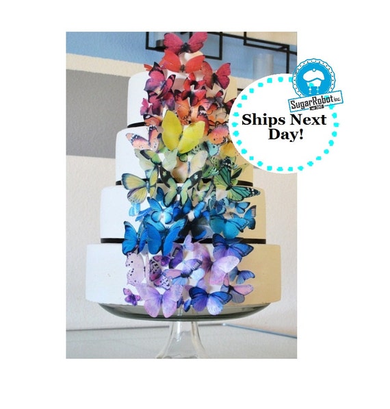Wedding Cake Topper EDIBLE Butterflies for Wedding Cake Toppers- Ultimate Rainbow set of 75 - Food Decoration - PRECUT and Ready to Use Il_570xn