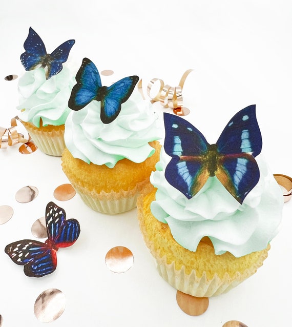 Wedding Cake Topper The Original EDIBLE BUTTERFLIES - Small Blue - Cake & Cupcake Toppers - Edible Cake Decorations