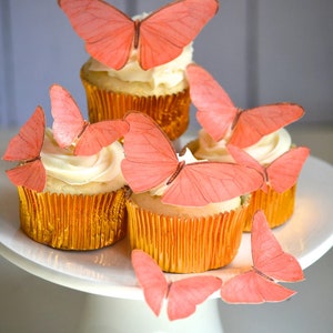 Edible Butterflies in Coral set of 15 Cake & Cupcake Toppers Food Decoration Wedding Cake Decoration image 2