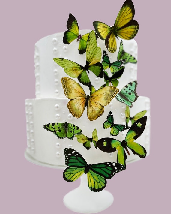 Wedding Cake Topper Edible Butterflies Assorted set of 15 Green - Cake & Cupcake Toppers - Food Decorations Wedding Cake Decoration