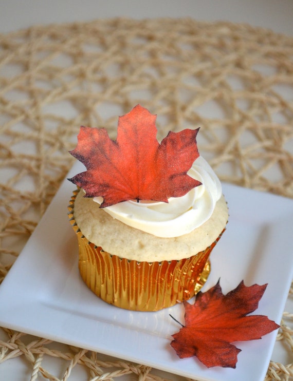 Edible Maple Leaves - Dark Burnt Orange/Red 1 dozen - Cake & Cupcake toppers - Food Decoration Il_570xn