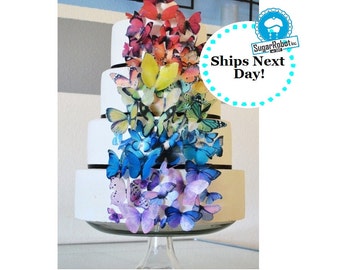 Food Decorations EDIBLE Butterflies for Cakes - Ultimate Rainbow set of 75 - Cake and Cupcake Toppers