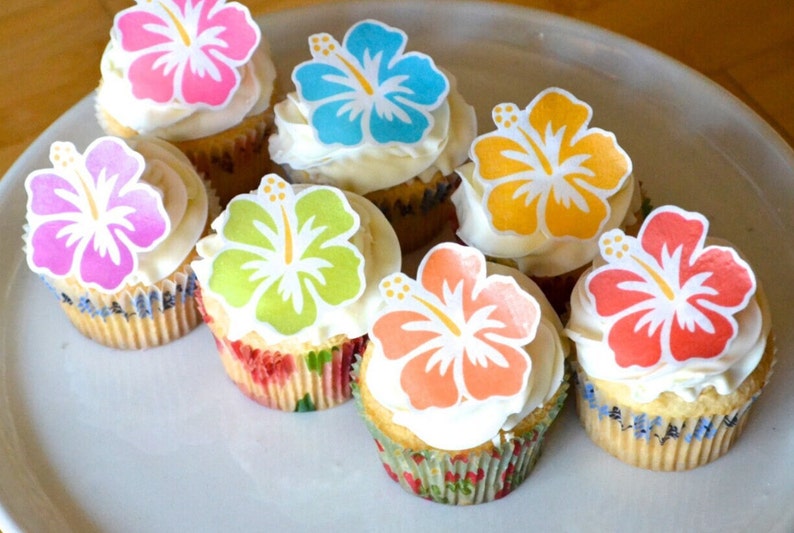 Edible Hawaiian Tropical Hibiscus Flowers Cake & Cupcake Etsy
