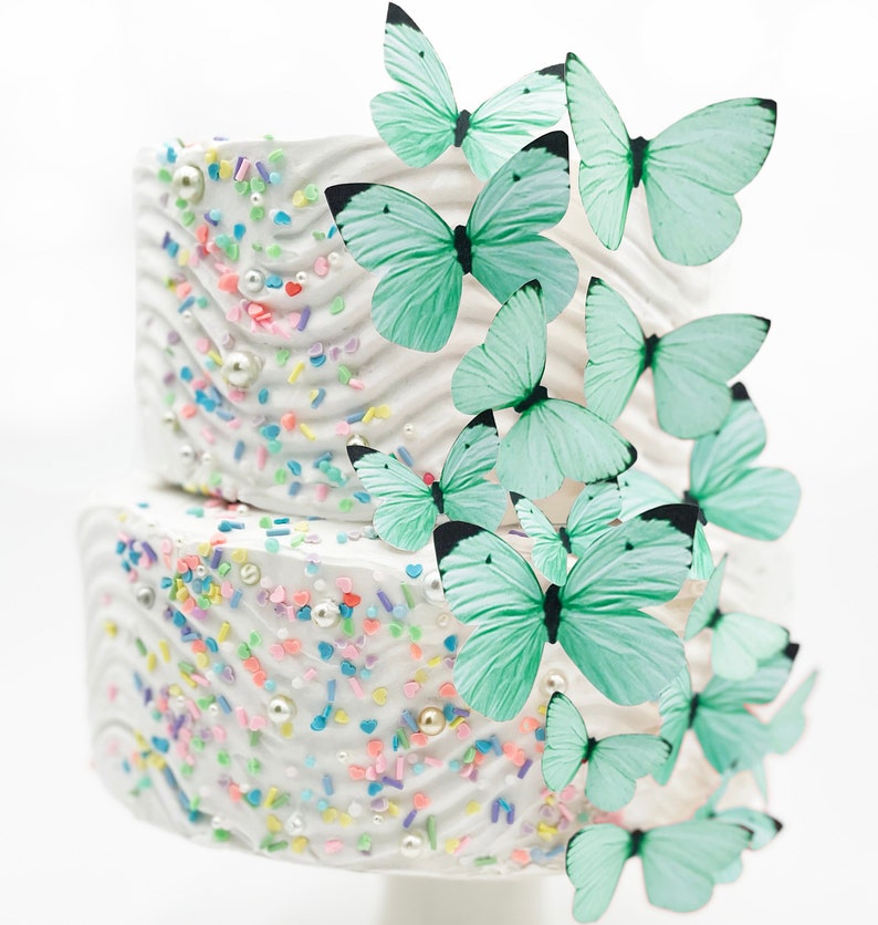 Wedding Cake Topper Edible Butterflies Pastel Choice of Color set of 15 Cake & Cupcake Toppers Food Decoration Teal