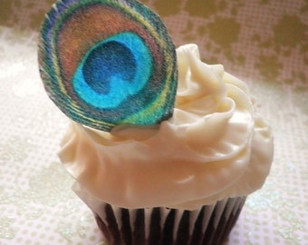 Edible Peacock Eye Feathers - 1 dozen - Cake & Cupcake toppers - Food Decorations