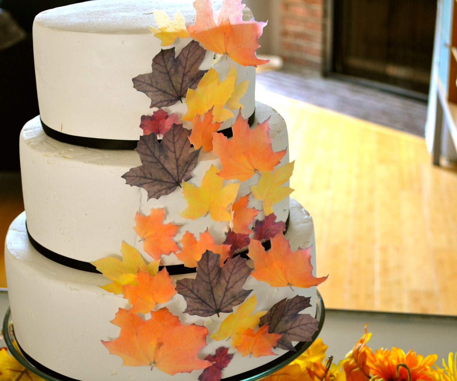 Wedding Cake Topper EDIBLE Fall Leaves Assorted Set Of 32 Cake