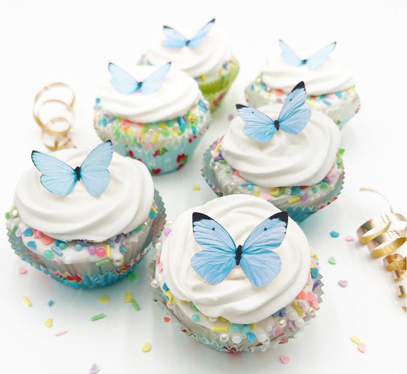 24 EDIBLE Pastel Butterflies Cake & Cupcake toppers Food Decorations PRECUT and Ready to Use Choice of color Blue