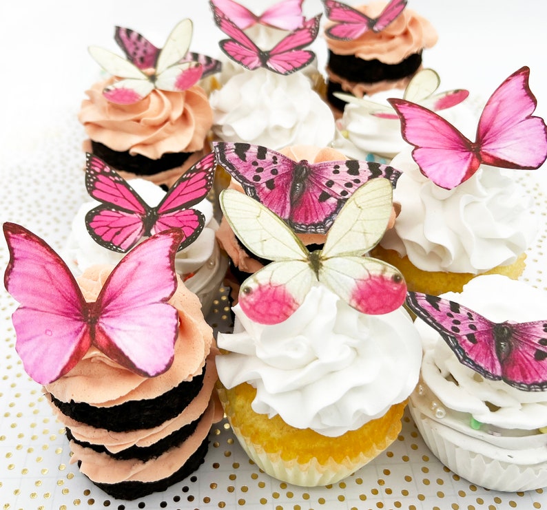 Wedding Cake Topper The Original EDIBLE BUTTERFLIES Large Pink Cake & Cupcake Toppers Edible Cake Decorations image 2