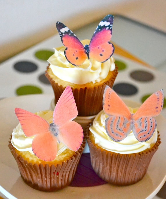 The Original EDIBLE BUTTERFLIES - Large Assorted Orange - Cake & Cupcake toppers - Food Decoration Il_570xn