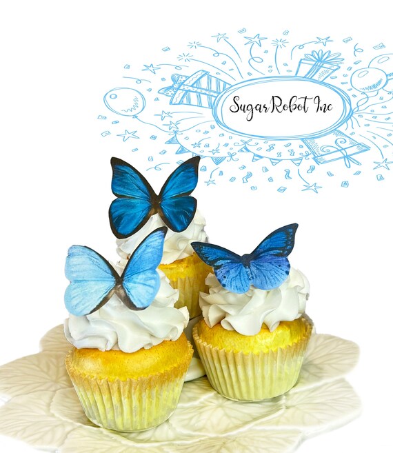 Wedding Cake Topper EDIBLE Butterflies by Sugar Robot - Large Assorted Blue - Edible Cake and Cupcake Decorations Il_570xn