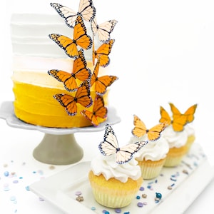 Wedding Cake Topper Edible Ombre Monarch Butterflies Butterfly Cake & Cupcake Toppers Food Decorations Orange