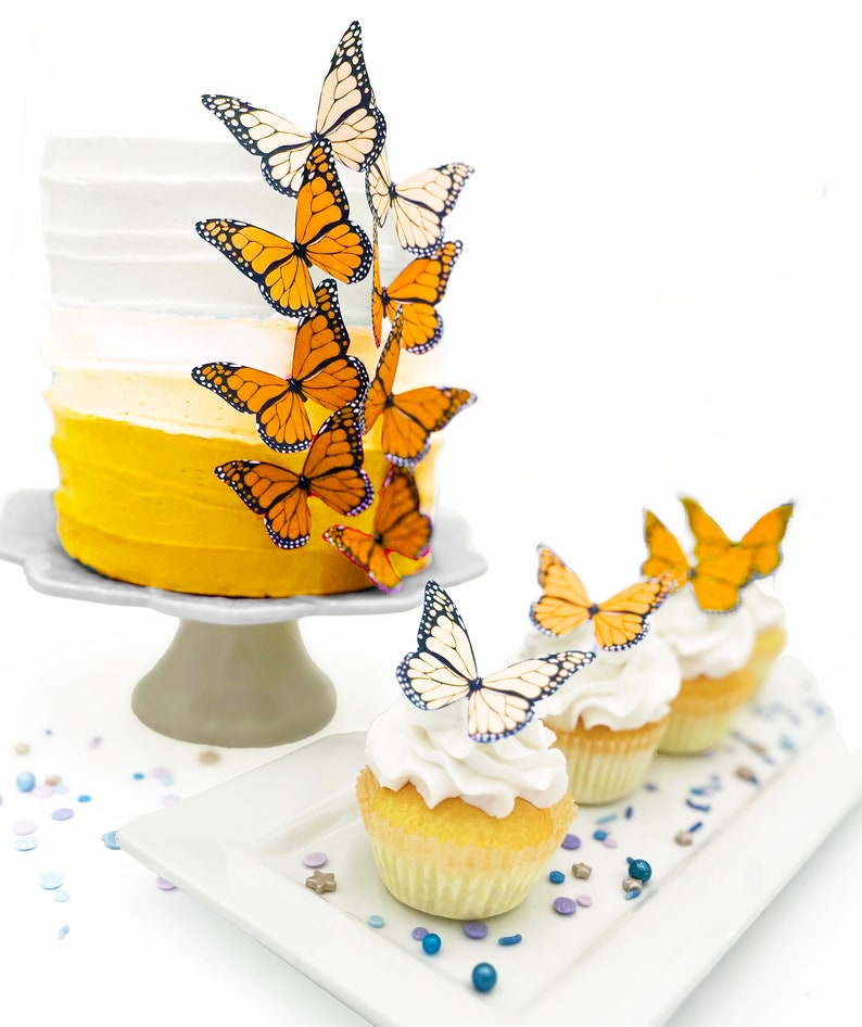 Wedding Cake Topper Edible Ombre Monarch Butterflies Butterfly Cake & Cupcake Toppers Food Decorations Orange