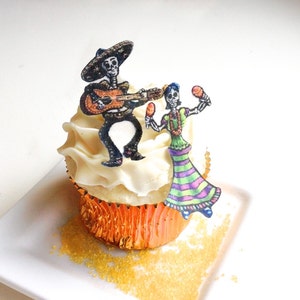 Edible Skeletons New SMALL size Dia De Los Muertos Cake & Cupcake toppers Halloween Decor image 1