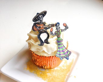 Edible Skeletons - New SMALL size - Dia De Los Muertos - Cake & Cupcake toppers - Halloween Decor