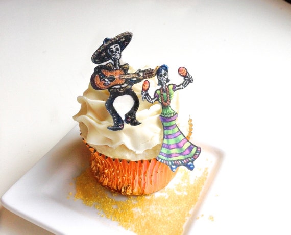 Edible Skeletons - New SMALL size - Dia De Los Muertos - Cake & Cupcake toppers - Halloween Decor