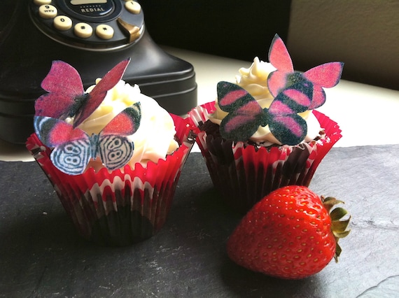 EDIBLE Butterflies The Original - Small Assorted Reds - Cake & Cupcake toppers - PRECUT and Ready to Use Il_570xn