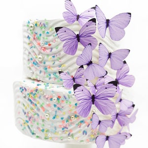 Wedding Cake Topper Edible Butterflies Pastel Choice of Color set of 15 Cake & Cupcake Toppers Food Decoration Purple