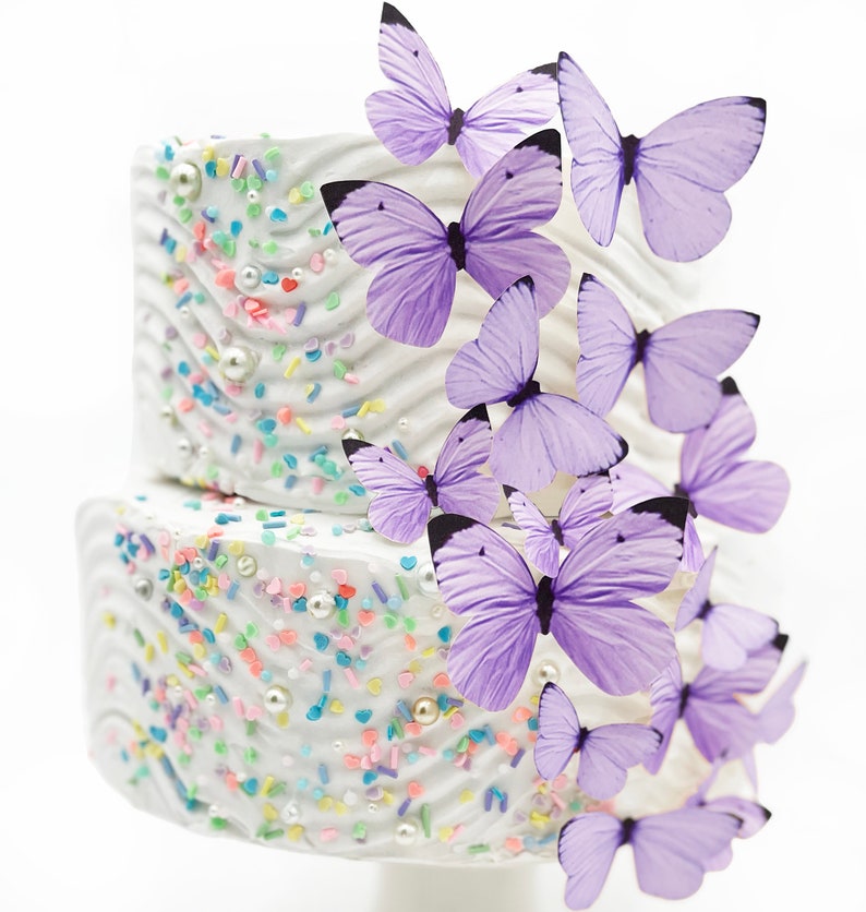 Wedding Cake Topper Edible Butterflies Pastel Choice of Color set of 15 Cake & Cupcake Toppers Food Decoration Purple