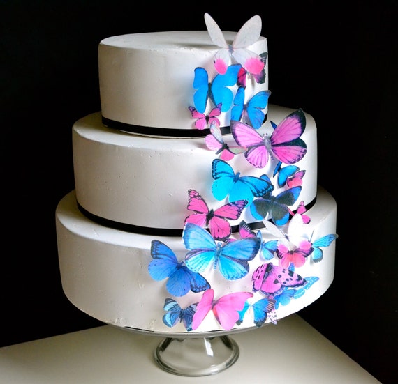 Edible Butterfly Cake & Cupcake Toppers - Assorted Pink and Blue set of 30 - Edible Butterflies