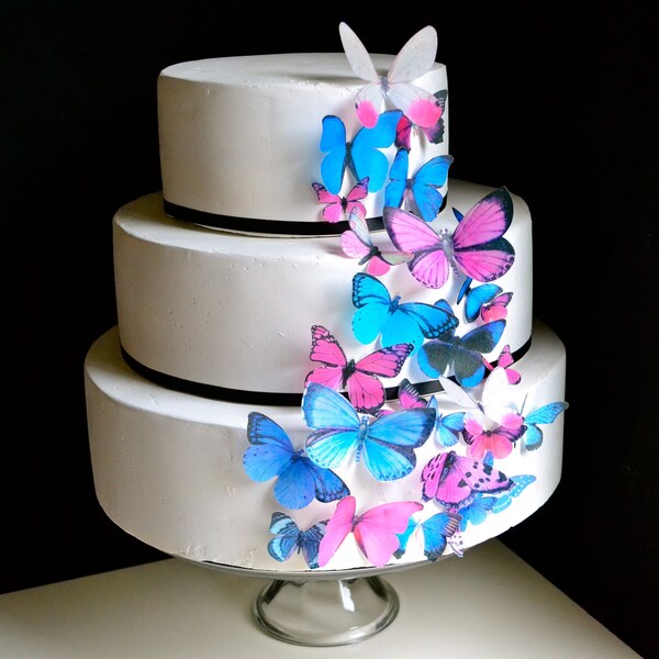 Edible Butterfly Cake & Cupcake Toppers - Assorted Pink and Blue set of 30 - Edible Butterflies