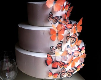 Wedding Cake Topper The Original EDIBLE BUTTERFLIES - Assorted Orange set of 30 - Cake & Cupcake toppers - Food Accessories
