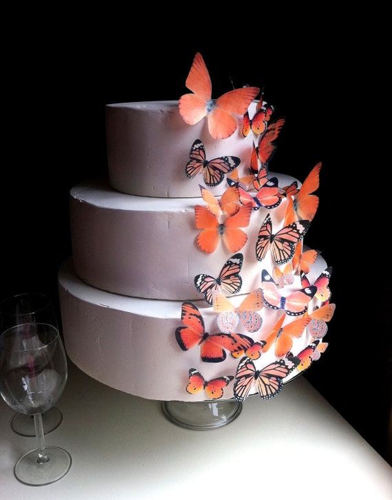 Wedding Cake Topper The Original EDIBLE BUTTERFLIES - Assorted Orange set of 30 - Cake & Cupcake toppers - Food Accessories