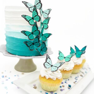 Wedding Cake Topper Edible Ombre Monarch Butterflies Butterfly Cake & Cupcake Toppers Food Decorations Turquoise