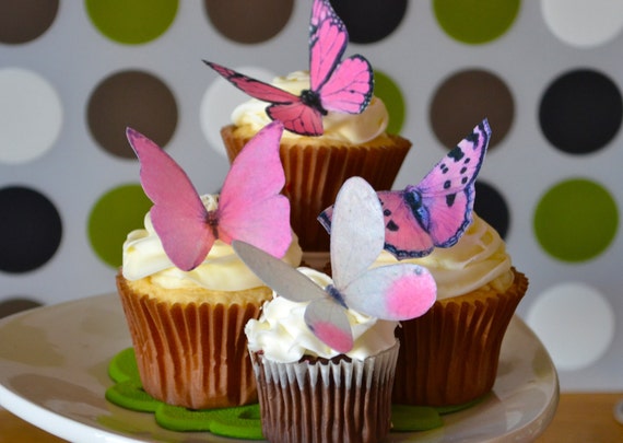 The Original EDIBLE BUTTERFLIES - Large Assorted Pink - Cake & Cupcake toppers - Food Decorations Il_570xn