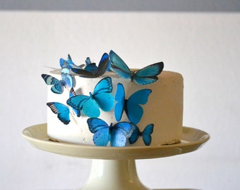 Wedding Cake Topper Edible Butterflies Assorted Blue-  set of 15 - Cake & Cupcake Toppers - Food Decoration Wedding Cake Decoration