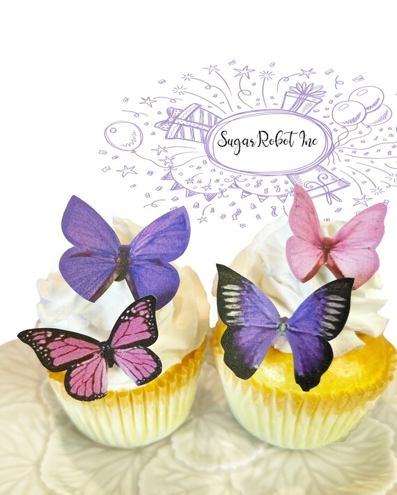 24 EDIBLE Butterflies The Original- Small Pink and Purple - Cake & Cupcake toppers - Food Decorations - PRECUT and Ready to Use Il_570xn