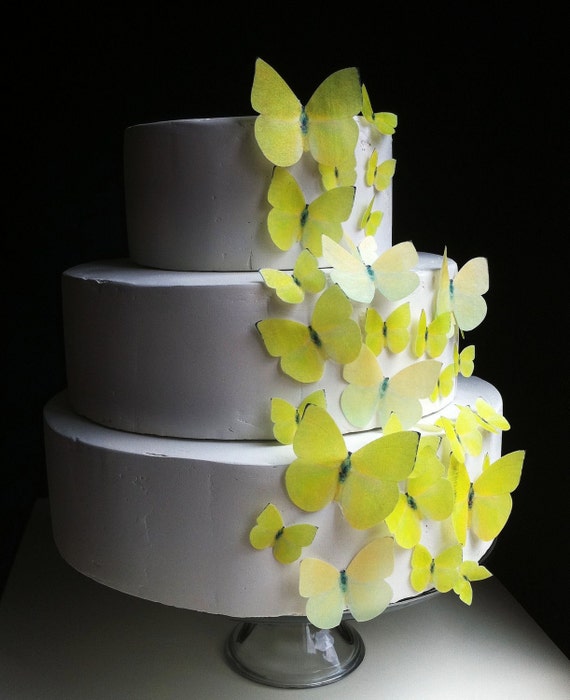 Wedding Cake Topper EDIBLE BUTTERFLIES - Assorted Yellow Buttercups set of 30 - Butterfly Wedding Cake & Cupcake toppers