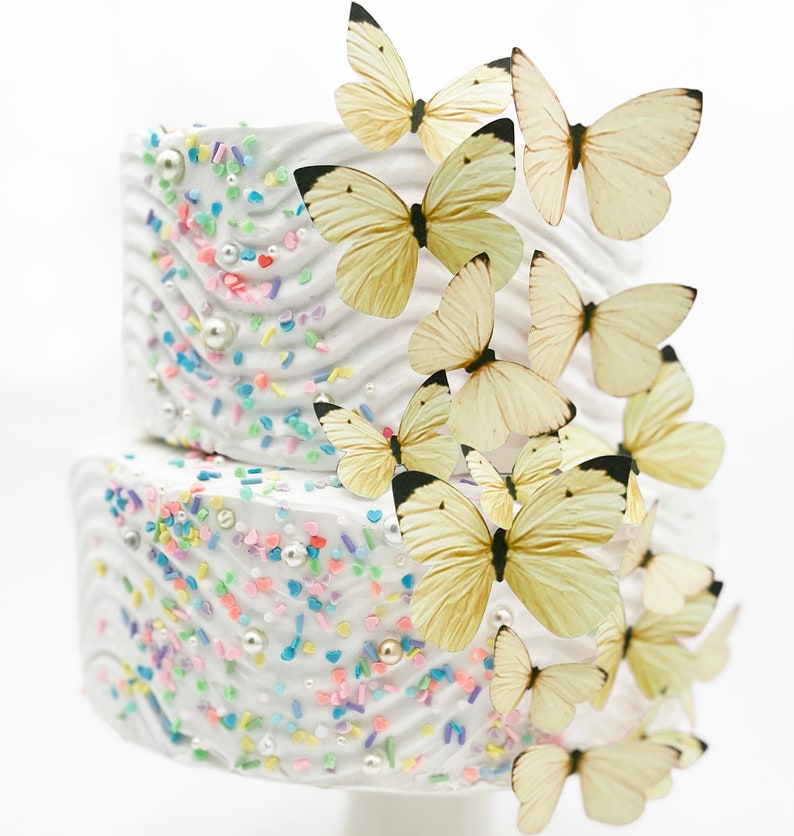 Wedding Cake Topper Papillons comestibles Pastel Couleur au choix lot de 15 Cake & Cupcake Toppers Décoration alimentaire Jaune